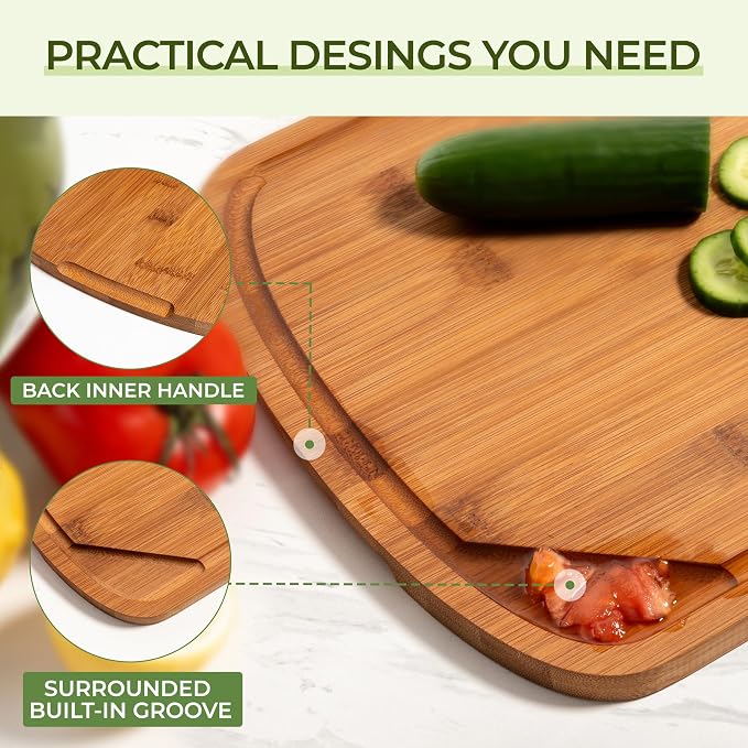 Bamboo Cutting Board For Kitchen, 30"L x 22"W x 1"H, Extra Large Butcher Block Chopping Board with Deep Juice Grooves & Back Inner Handle, Large Charcuterie Board - Carbonized