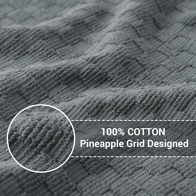 Homaxy 100% Cotton Terry Dish Cloths, 12"x12", 8-Pack, Dark Grey | Ultra Soft Absorbent Dish Towels with Hanging Loop, Pineapple Grid Designed