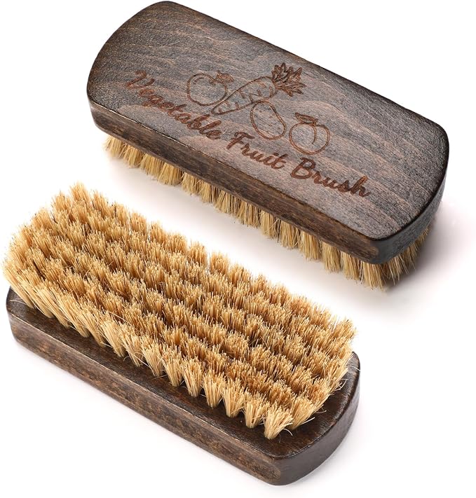 2 Pack Vegetable Scrubber, Veggie Fruit Potato Brush for Food | Firm Bristles, Wood Veggie Wash Scrubber, Carrot Cucumber Corn Tableware Cleaning, Kitchens Camping Brush Tool