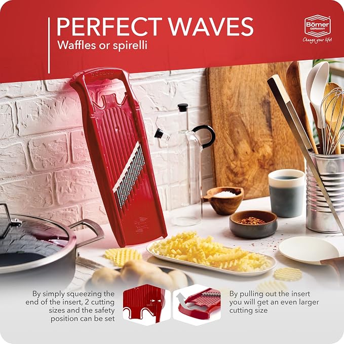 BORNER Wave waffle PowerLine | Vegetable Grater Börner - Quality Made in Germany, Color:Red