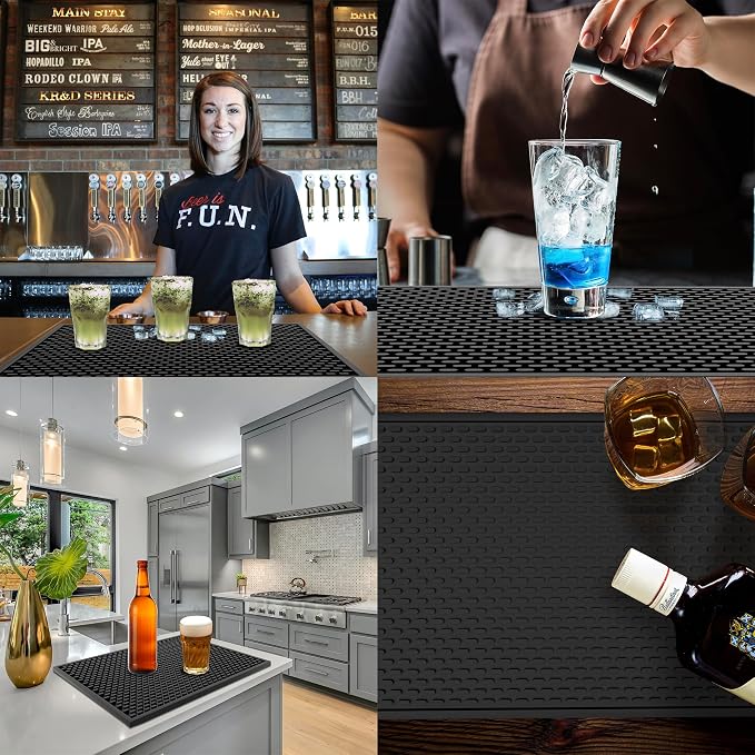 AXIESO Bar Mat 18 x 12 in - Silicone Coffee Bar Mats for Countertop | 1/2 in thick, heat-resistant, food-safe drip mat; non-slip dish drying mat for kitchen counters, restaurants and glassware