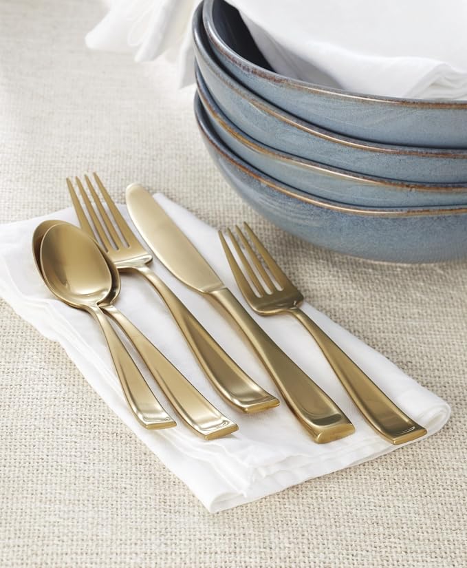 Oneida Moda Gold Satin 20-Piece 18/10 Silverware Set for 4, Flatware | satin finish, dishwasher safe | includes knives, forks, and spoons | heavy duty, cutlery set for kitchen and dining, utensils