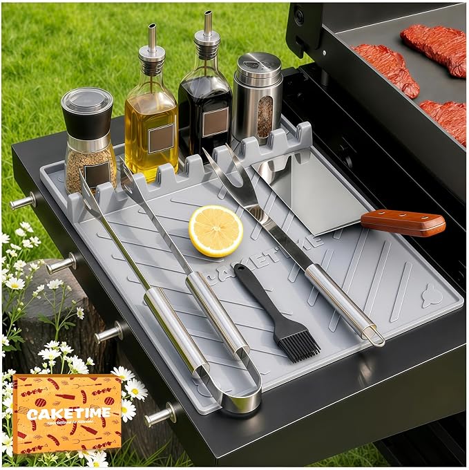 CAKETIME Silicone Grill Mats for Black Stone Griddle Accessories Baking Cooking Kitchen BBQ Durable Indoor Decor Oven Dish Drying Mats Rack Smoker Chef Gadgets Summer Vacation Funny Gifts for Men