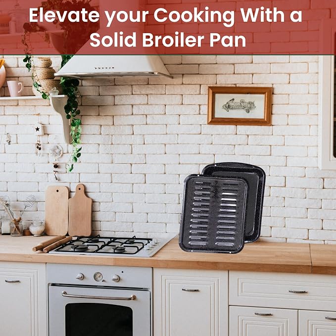 Broiler Pan for Oven Nonstick 16.75” x 13” Porcelain Nonstick Coated - Broiling Pan for Oven Withstands Heat up to 550° F - Heavy Duty Broil Pans and Rack Circulates Heat and Drains Fat (Speckled)
