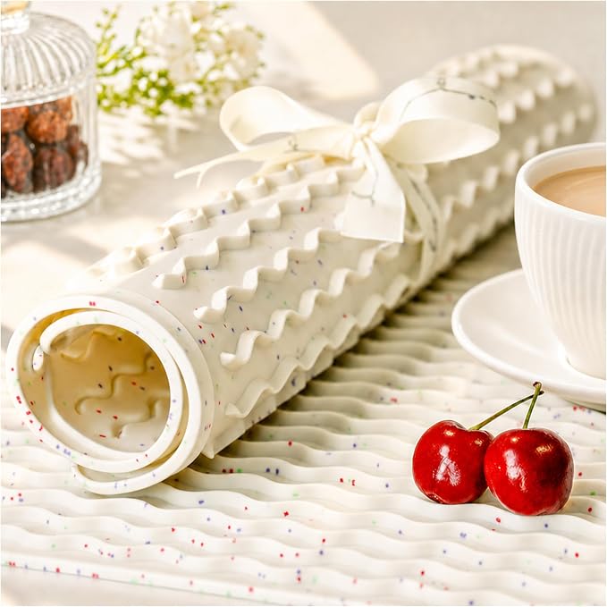 CAKETIME 2 Pack Multicolor Silicone Dish Drying Mat for Kitchen Counter Easy to Clean Waterproof Coffee Station Accessories Heat Resistant Litter Dog Food Supplies Extra Large 24"*18" Ivory White