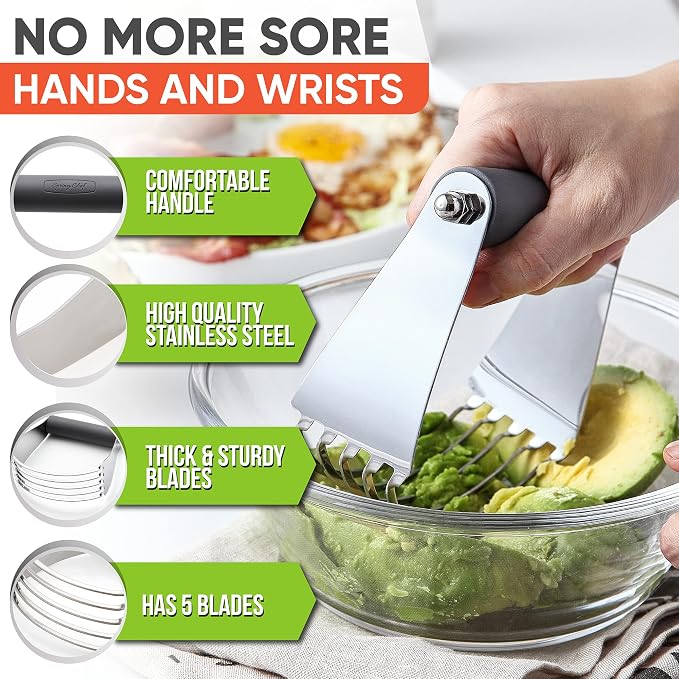 Spring Chef Large Dough Blender For Baking - Durable Pastry Blender - Gray | Heavy Duty Dough Mixer Hand Tool w/ Stainless Steel Blades, Professional Pastry Cutter Tool for Easy Mixing, Dishwasher Safe
