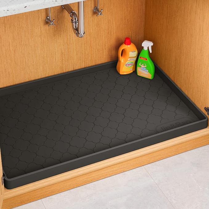 Jin&Bao Under Sink Mat 40" x 22" Waterproof Silicone Cabinet Kitchen Liner | Silicone under kitchen sink mat,cabinet protector,bathroom shelf liner,raised edge,anti-slip,easy to clean & dishwasher safe