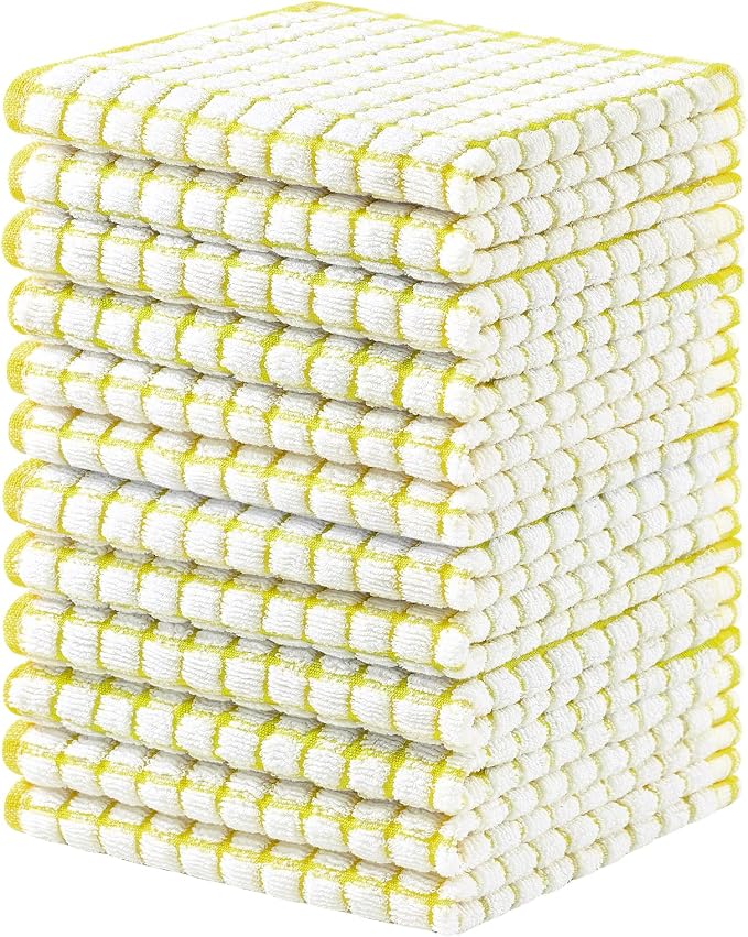 Homaxy 12 Pack Terry Kitchen Dish Cloths, 12"x12", Yellow | Super Soft and Absorbent Dish Rags, Quick Drying Reusable Dish Towels for Washing Dishes