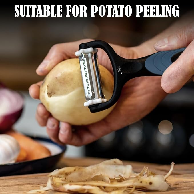 Neez Julienne Peeler Vegetable Peeler Multifunctional Potato Cabbage Fruit Cucumber Carrot Peeler Julienne Shredder Tool Kitchen Multi-Function Stainless Steel Peeler Slicer Knife Julienne Set 3 In 1