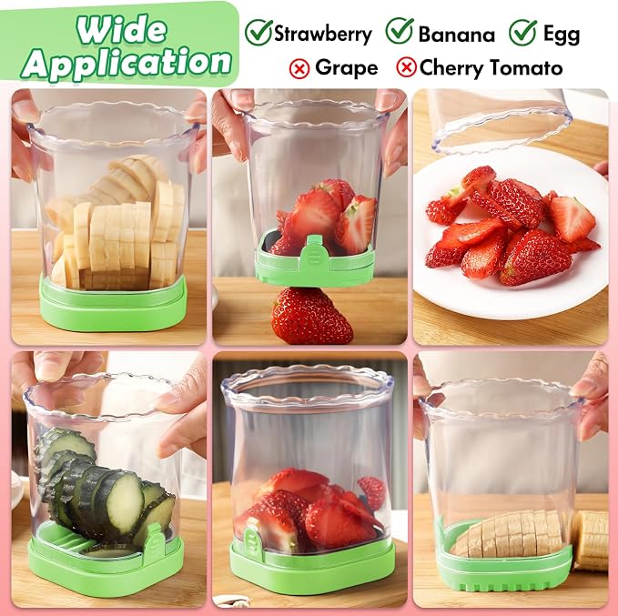 Creative Strawberry Slicer, Detachable Cutter with Push Plate (Green)
