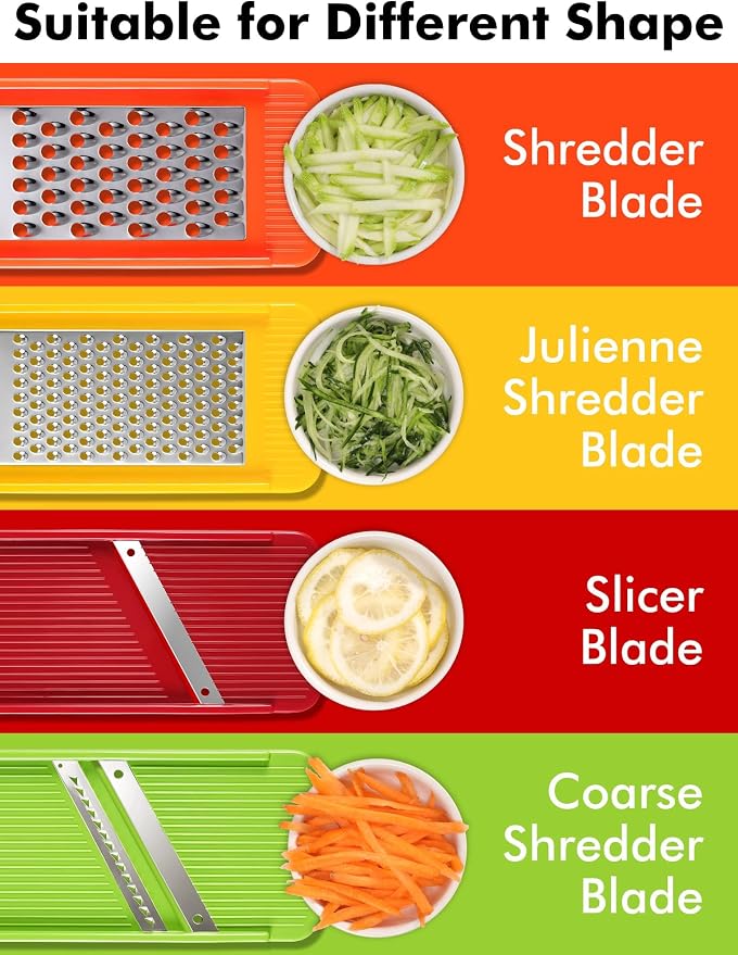 Geedel Professional Mandoline Slicer for Kitchen, Multi Purpose Vegetable Slicer Cutter, Vegetable Cutter Onion Cutter for Veggie Fruit Cheese | Slice, Shred & Julienne, Sharp Stainless Steel Blades, Dishwasher Safe, No BPA, Safety Hand Guard, For Vegg...