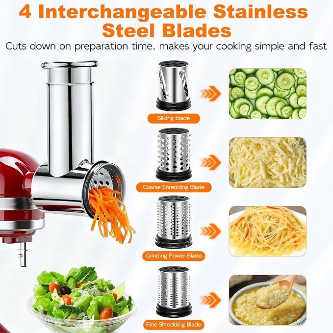 Stainless Steel Slicer Shredder Attachments for KitchenAid Stand Mixers | Vegetable Shredder, Cheese Grater, Salad Maker, Food Slicers Chopper Grinding Powder Accessories