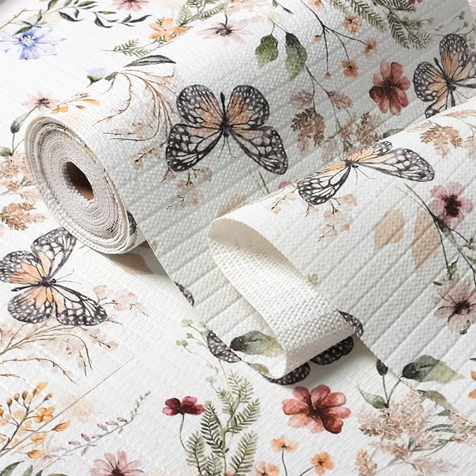 Floral Shelf Liners Non Adhesive Strong Non-Slip 16IN x 20FT | Shelf and Drawer Liners for Kitchen Cabinet Wire Fridge, Waterproof Shelf Drawer Liner,Easy to Clean,Butterfly