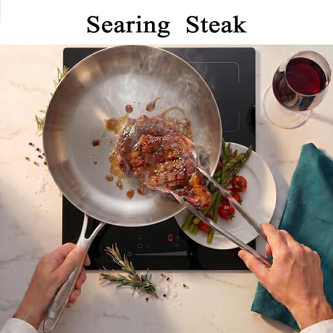 LOLYKITCH 10.25 Inch Small Frying Pan | Tri-Ply Stainless Steel Skillet | Fast & Even Heating | Stay-Cool Detachable Handle | Dishwasher and Oven Safe | Induction Ready | For Modern Home Kitchens