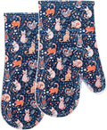 Oven Mitts with Transparent Clear Silicone Shell and Nice Cat Printing | Kitchen Mittenes Cotton Lining Set of 2, Heat Resistant to 500 F Oven Gloves Pot Holder for Cooking (Navy, Cat, mitts)