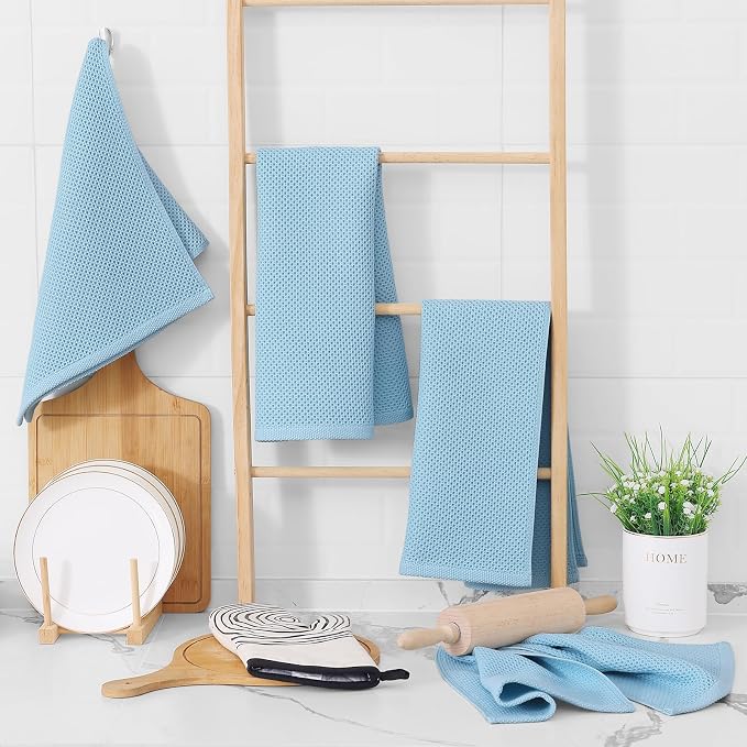 Homaxy 100% Cotton Waffle Weave Kitchen Dish Towels 4-Pack, Sky Blue | 13 x 28 Inches, Ultra Soft Absorbent Dish Towels, Quick Drying Cleaning Towels