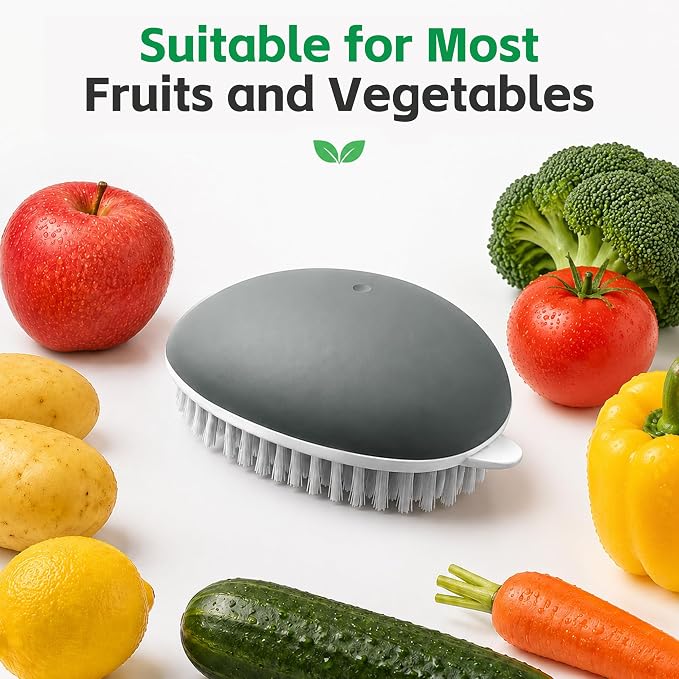 Fruit and Vegetable Cleaning Brush, Vented Box, Stiff Bristles, Gray