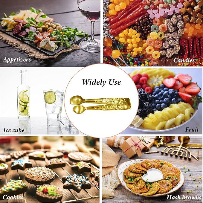 6PCS Mini Serving Tongs, 4Inch Rose Stainless Steel Sugar Cube Tong, Sliver Small Ice Tongs for Tea and Coffee Party, Appetizers, Desserts by Sunenlyst (6PCS Gold)