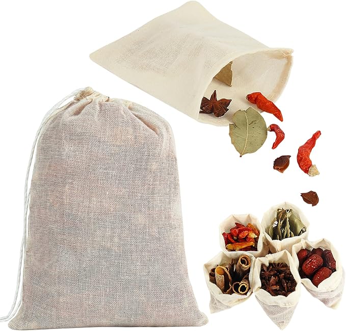 YQL 4x6 Inch Spice Bags for Cooking, 30PCS Reusable Muslin Drawstring Bags | Cotton Tea Filter Bags for Soup, Herbs, Spices, Coffee, Cheesecloth Straining and Kitchen Cooking Use