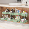 4-Pack 2-Tier Under Sink Organizer with Pull Out Drawers | Multi-use kitchen & bathroom storage. Includes hanging hooks and cups. Green, space-saving cabinet design. 14.8 Inch