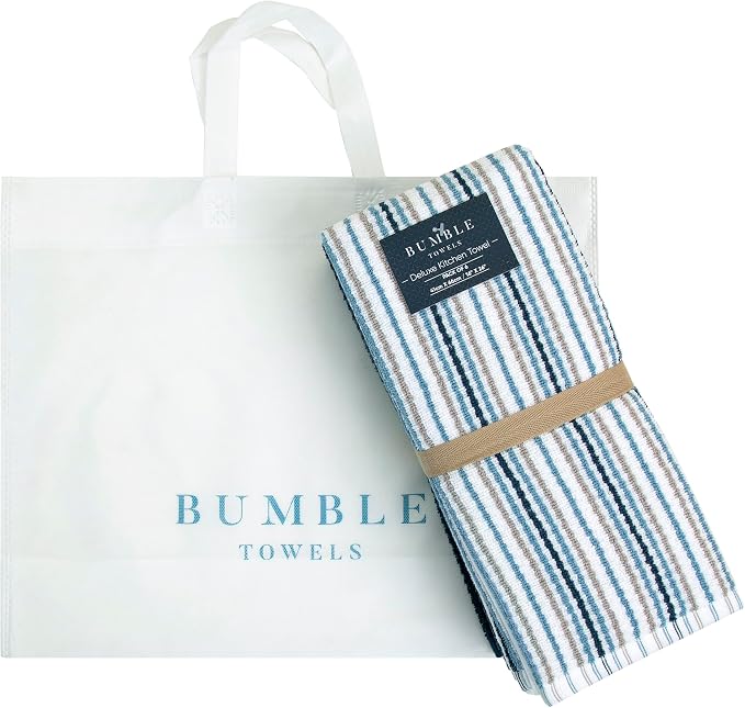 Bumble Kitchen Towels 6 Pack 100% Cotton 16"x26" - Blue | 430 GSM Soft Kitchen Hand Towels with Hanging Loop, Highly Absorbent & Durable for Washing and Drying Dishes