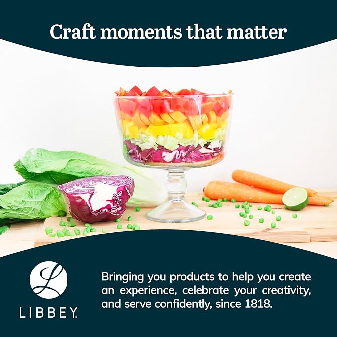 Libbey Selene Glass Footed Trifle Bowl, Artisan Inspired, Classic Clear Glass Bowl with Pedestal, Trifle Dish for Layered Desserts, Fruit and Salads