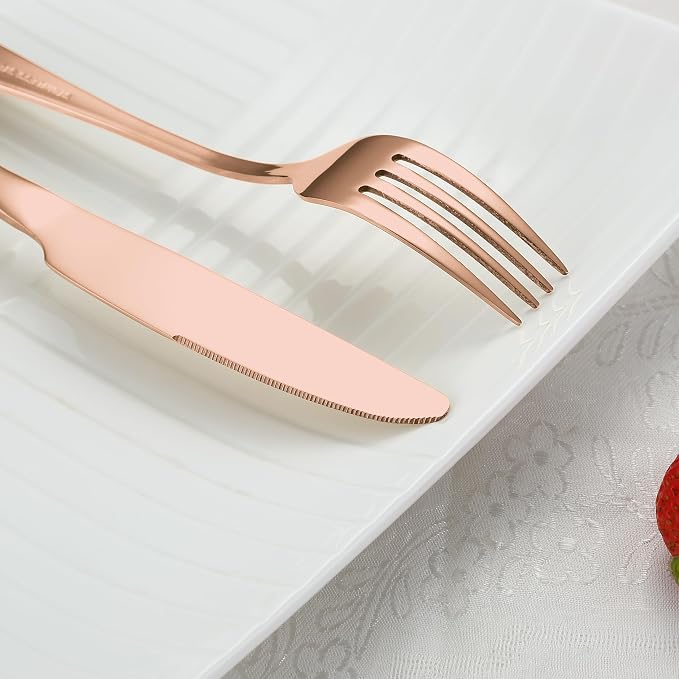 Rose Gold Silverware Set for 4, Flatware Cutlery Set 20 Piece | Premium Stainless Steel Tableware Set, Include Knife Fork and Spoon, Mirror Polished, Ready for Any Dinner or Weddings