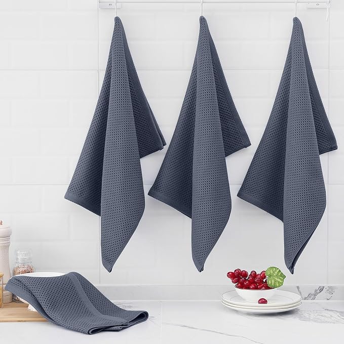 Homaxy 100% Cotton Oversized Waffle Weave Kitchen Towels, 7-Pack, Dark Grey | 20 x 28 Inches, Ultra Soft Absorbent Dish Towels, Quick Drying Large Cleaning Towels