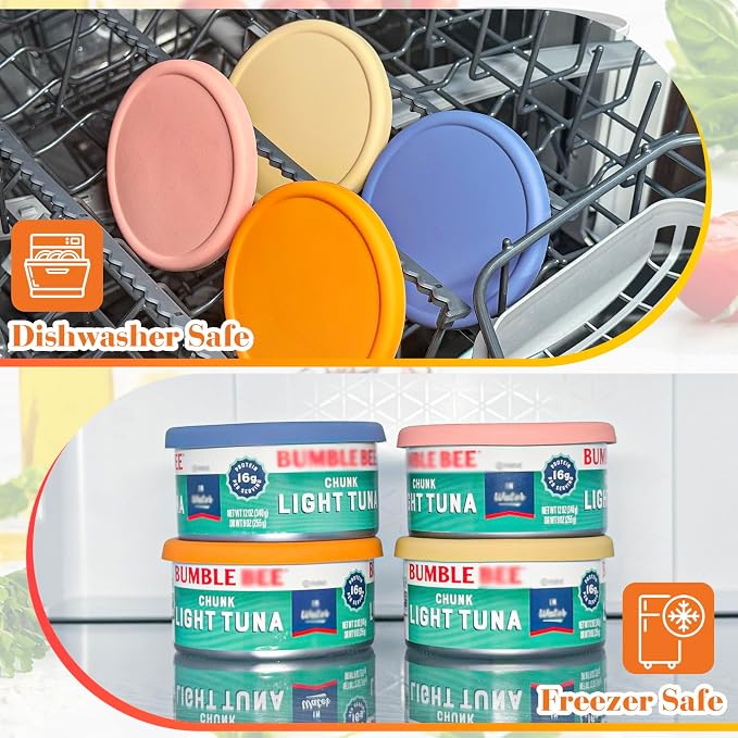 4 Inch Silicone Tuna Can Lids for Bumble Bee, 4 Pack Reusable Can Cover Topper for Chicken of the Sea, Silicone Can Lids for DINTY MOORE Stew Can 15oz or DON FRANCISCO'S coffee Can 12oz