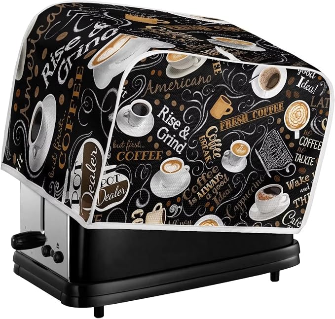 Coffee Theme Print 4 Slice Toaster Cover Kitchen Small Appliance Covers Universal Size Microwave Oven Dustproof Cover Women