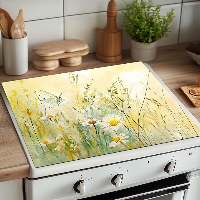 HOMETITUTE Butterfly Meadow Stove Top Cover 28x20 Daisy Heat Resistant Mat
