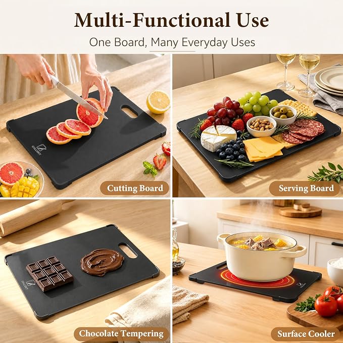 16x12 Black Tempered Glass cutting boards for kitchen dishwasher safe | Non-Slip Corner Guards,Shatter-Resistant,Scratch-Resistant,Food-Safe & Non-Toxic,large cutting board
