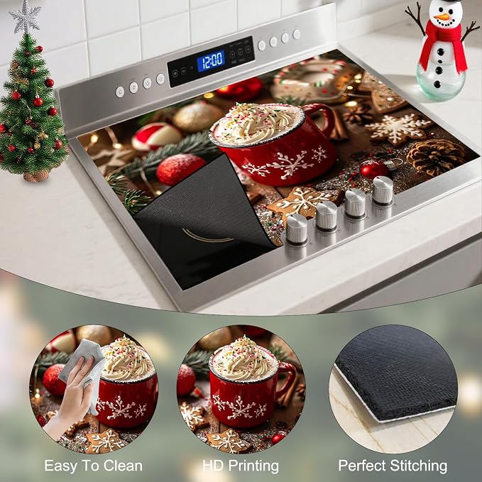 Nuxovilar Red Cup Mug Stove Cover Diatom Mud 28.35x20.47 In | Glass Protector Countertop Mat Counter Saver Cooktop Cover Kitchen Festive Decor Room (Red Cup Pattern)