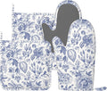 Vintage Flower Blue and White Leaves Oven Mitts and Pot Holders Sets of 4, Heat Resistant Silicone Oven Mittens and Potholders Gloves Hot Pads for Kitchen Cooking Baking Grilling BBQ Chef