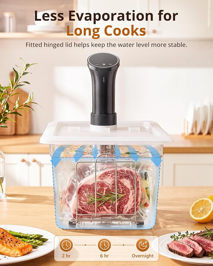 EVERIE 12 Quart Sous Vide Container with Collapsible Hinged Lid + Wobble-Free Stainless Steel Rack Divider— NSF Approved Container, BPA-Free Lid, Compatible with Anova and Instant Pot