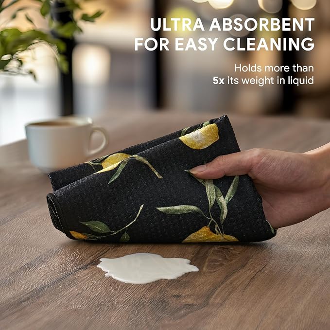 RECYCO Waffle Kitchen Towel Set of 2 - Quick Dry Microfiber Sustainable Dish Towels - Ultra Absorbent Reusable Cleaning Tea Towels - Lightweight Hand Towels,16”x 28”, Lemon Grove