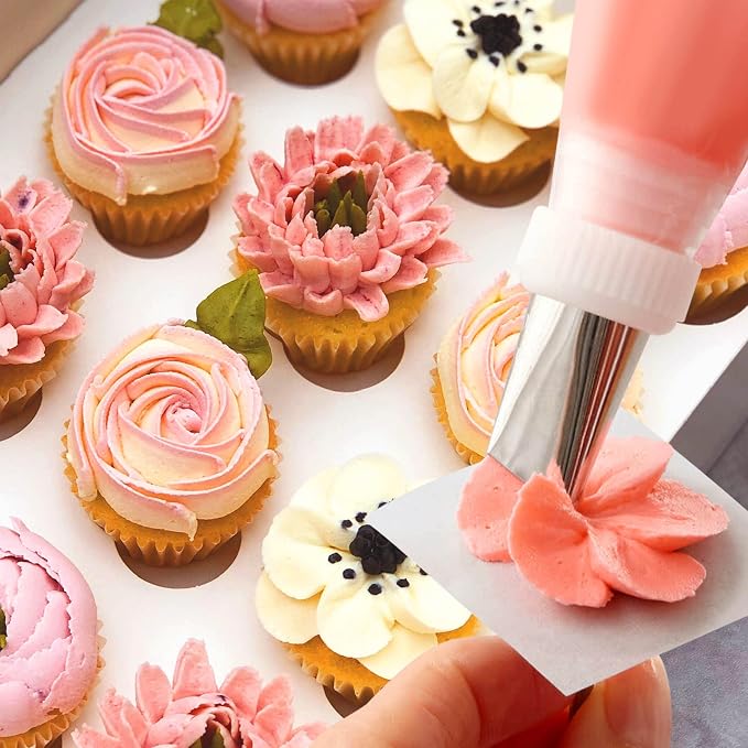 Dr.Pedi 7 Pieces Rose Flower Piping Tips Set, Cake Decorating Tips Icing Piping Nozzles Set Cupcake Decorating Kit