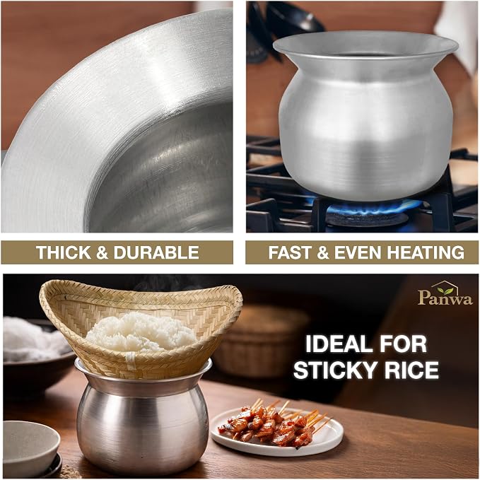 Sticky Rice Aluminum Cook Pot from Thailand - Genuine Replacement Pot for Traditional Steamer Crock, Family Size 8.67 Inch Standard Diameter (22 cm)