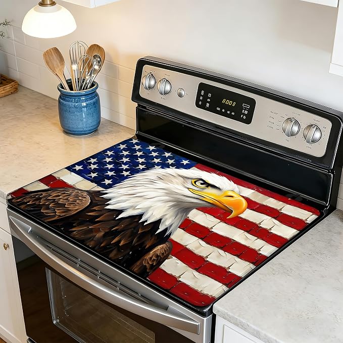 Electric Stove Top Cover,Bald Eagle Stove Cover for Glass Top Electric Stove,American Flag Heat Resistant Flat Top Stove Mat Countertop Protector, 28 x 20 Inch
