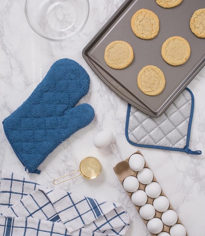 DII Basic Terry Collection 100% Cotton Quilted, Oven Mitt, Blue, 2 Piece