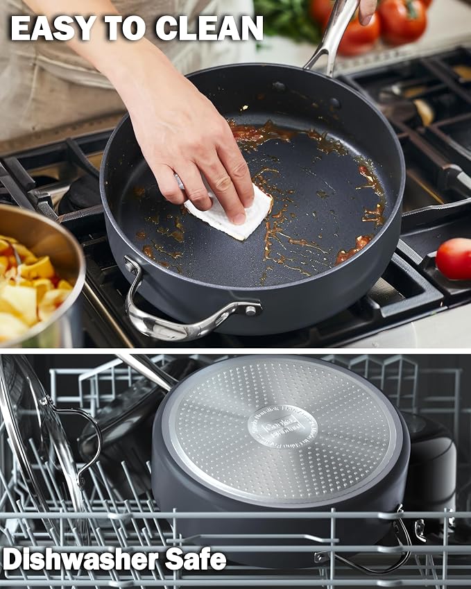 Cooks Standard 12-inch Hard Anodized Nonstick Wok Chef’s Pan 5-Qt | Deep Stir Fry Pan with Vented Glass Lid, Dual Side Handles, Flat Bottom Wok, Works on All Stovetops, Induction Ready
