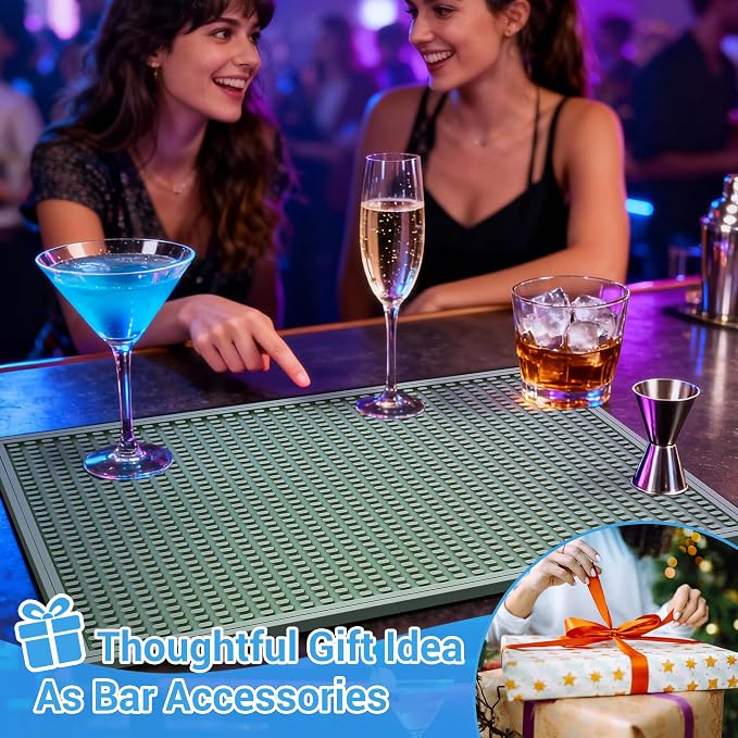 ZJWZLG Bar Mat - Premium 18"X12" Rubber Bar Mats for Countertop, Non-slip Dish Drying Pad & Bartender Mat with for Fast Drying, Ideal Bar Tools for Home Bar, Cocktail Set, And Kitchen Use(Green)
