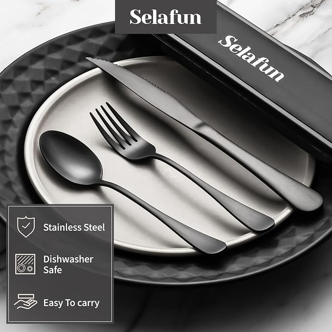 5-pieces Travel Set with Case Portable Silverware Utensils Set for work, Stainless Steel Reusable Flatware Set Cutlery Set for Camping Picnic Hiking Office, (matte black, 5.9)