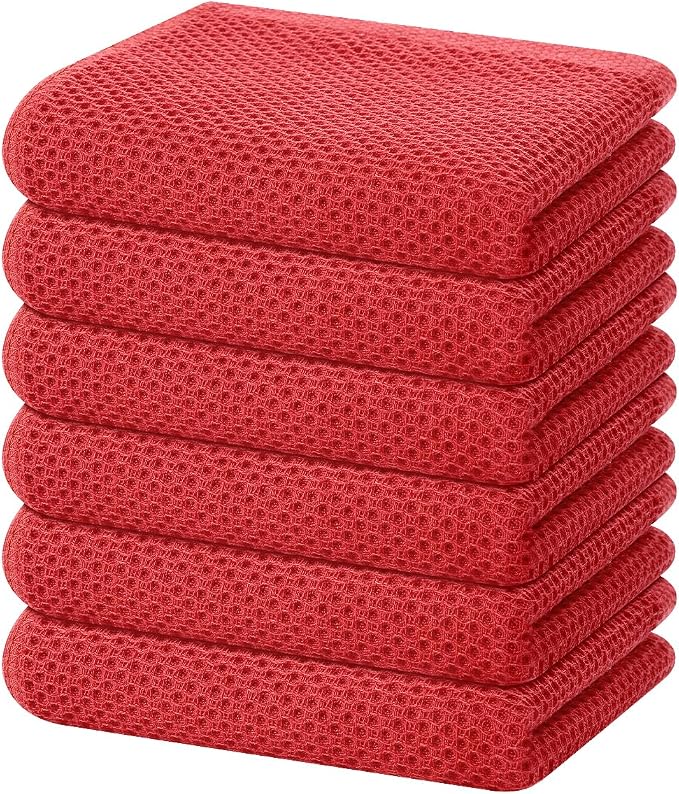 Homaxy 100% Cotton Waffle Weave Kitchen Dish Towels 6-Pack, Brick Red | 13 x 28 Inches, Ultra Soft Absorbent Dish Towels, Quick Drying Cleaning Towels