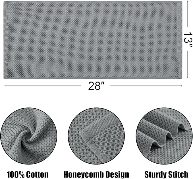 Kitinjoy 100% Cotton Waffle 4-Pack Kitchen Towels, 13" x 28", Grey | Super Soft, Ultra-Absorbent, Fast Drying, lightweight, Quick Drying Kitchen Hand Towels