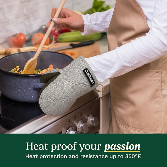 Cuisinart Heritage Mini Oven Mitts, 2-Pack, Neoprene, Heat Resistant 350F | Cotton-lined, non-slip neoprene palm, ambidextrous design, leather hang loop, ideal for smaller hands and everyday cooking