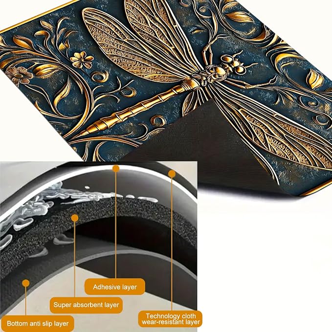 HOMETITUTE Golden Dragonfly Stove Top Cover 28x20 Diatomite Embossed Mat