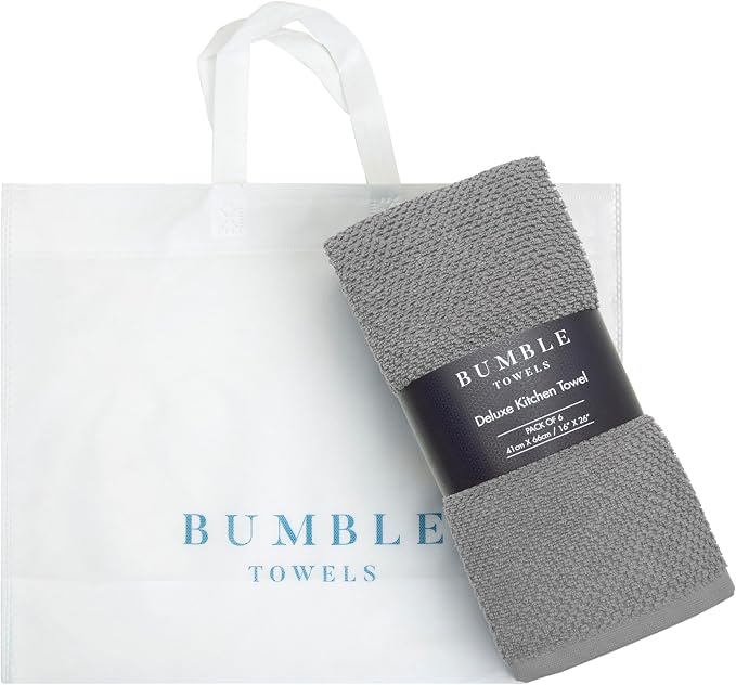 Bumble Kitchen Towels 6 Pack 100% Cotton 16"x26" - Grey Solid | 430 GSM Soft Kitchen Hand Towels with Hanging Loop, Highly Absorbent & Durable for Washing and Drying Dishes