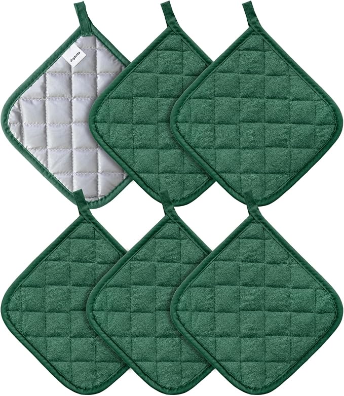 Joyhalo 6 Pack Pot Holders for Kitchen Clearance | Cotton Oven Holder with Great Heat Resistance, Potholders Sets for Kitchen, Countertops, Hot Pots and Pans, Dark Green