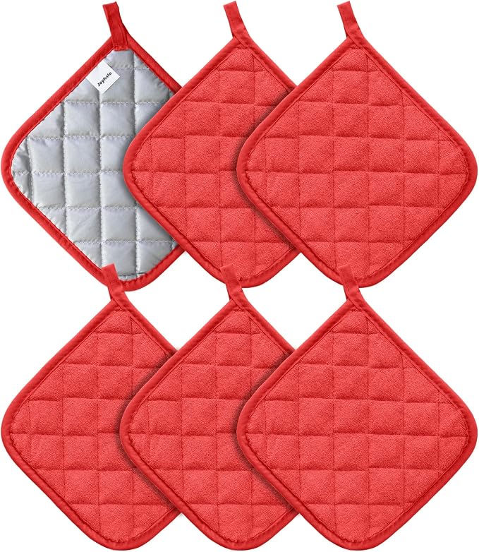 Joyhalo 6 Pack Pot Holders for Kitchen Clearance | Cotton Oven Holder with Great Heat Resistance, Potholders Sets for Kitchen, Countertops, Hot Pots and Pans, Red